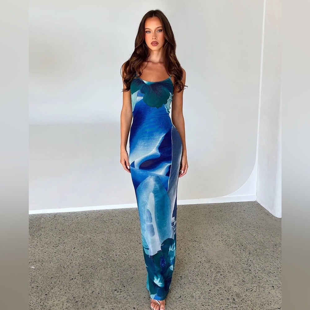 ARDON MAXI DRESS - ARTIST PRINT-BLUE